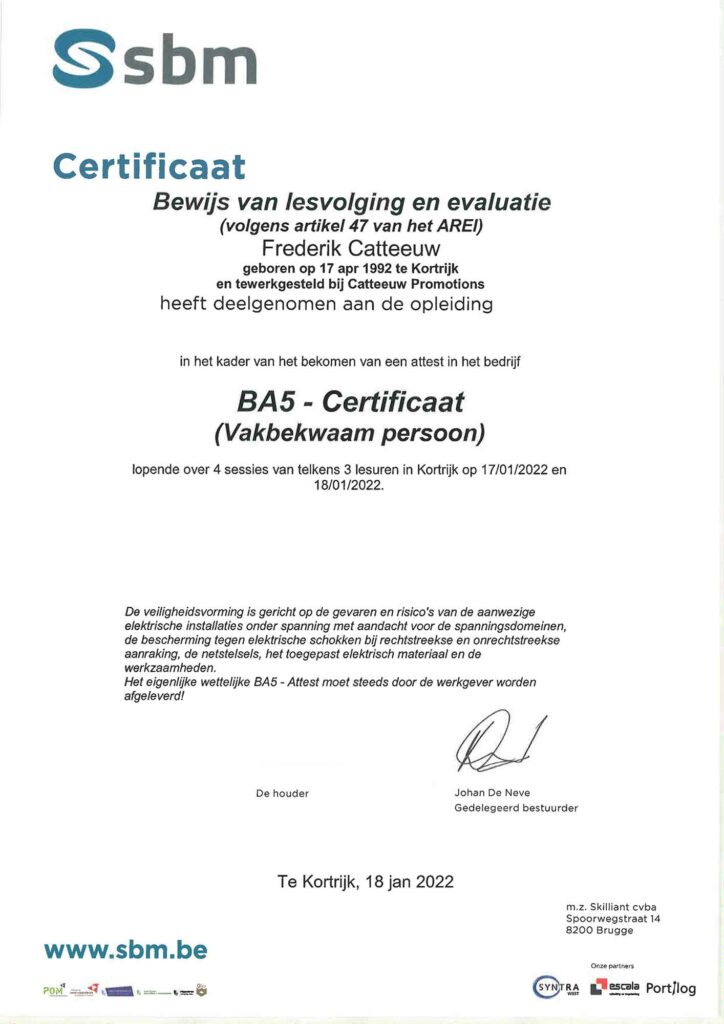 Over Wattly 5 BA5-certificaat elektricien Wattly